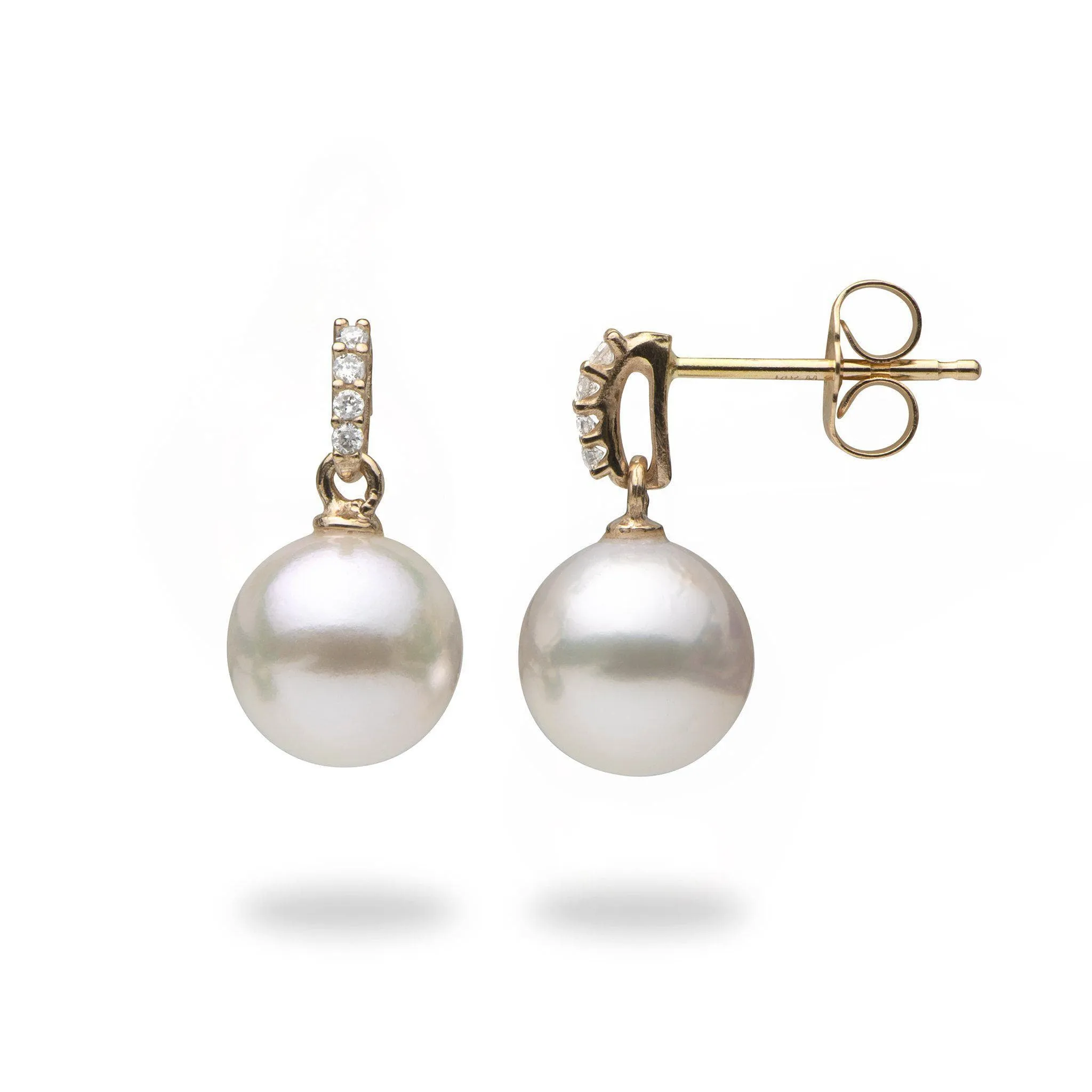 Akoya Pearl Earrings with Diamonds in Gold - 8mm