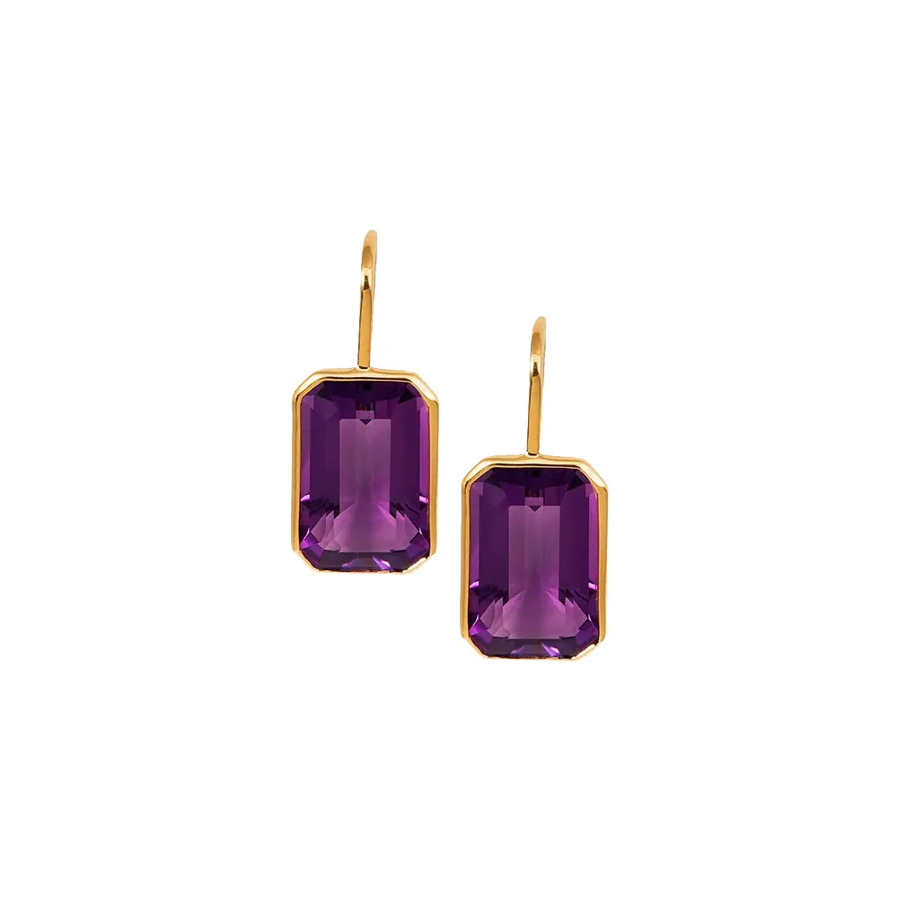 Amethyst Emerald Cut Earrings on Wire
