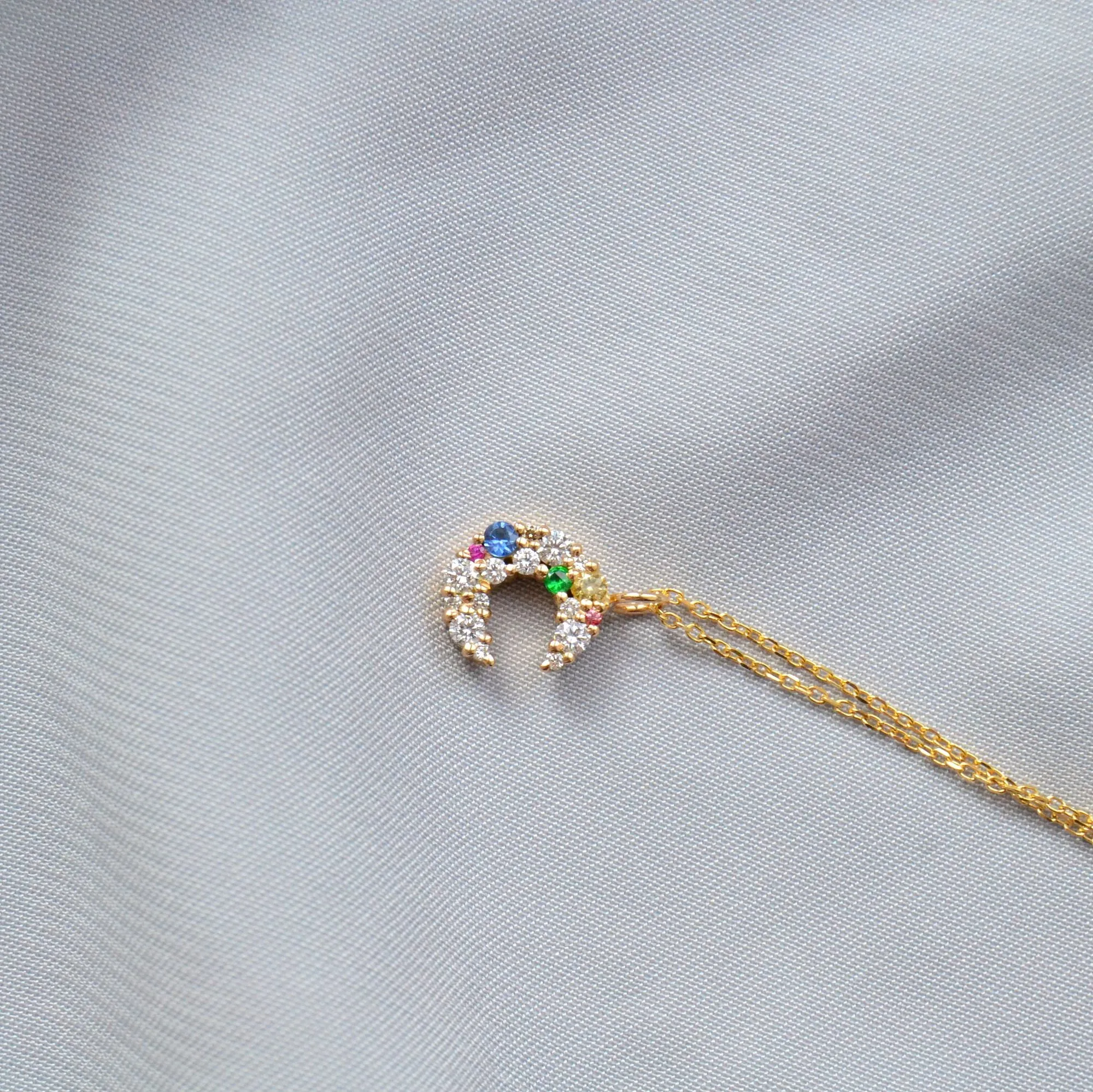Anp?? Atelier x Anna Winck 14K Gold Necklace w. Diamonds, Sapphires & Tsavorite