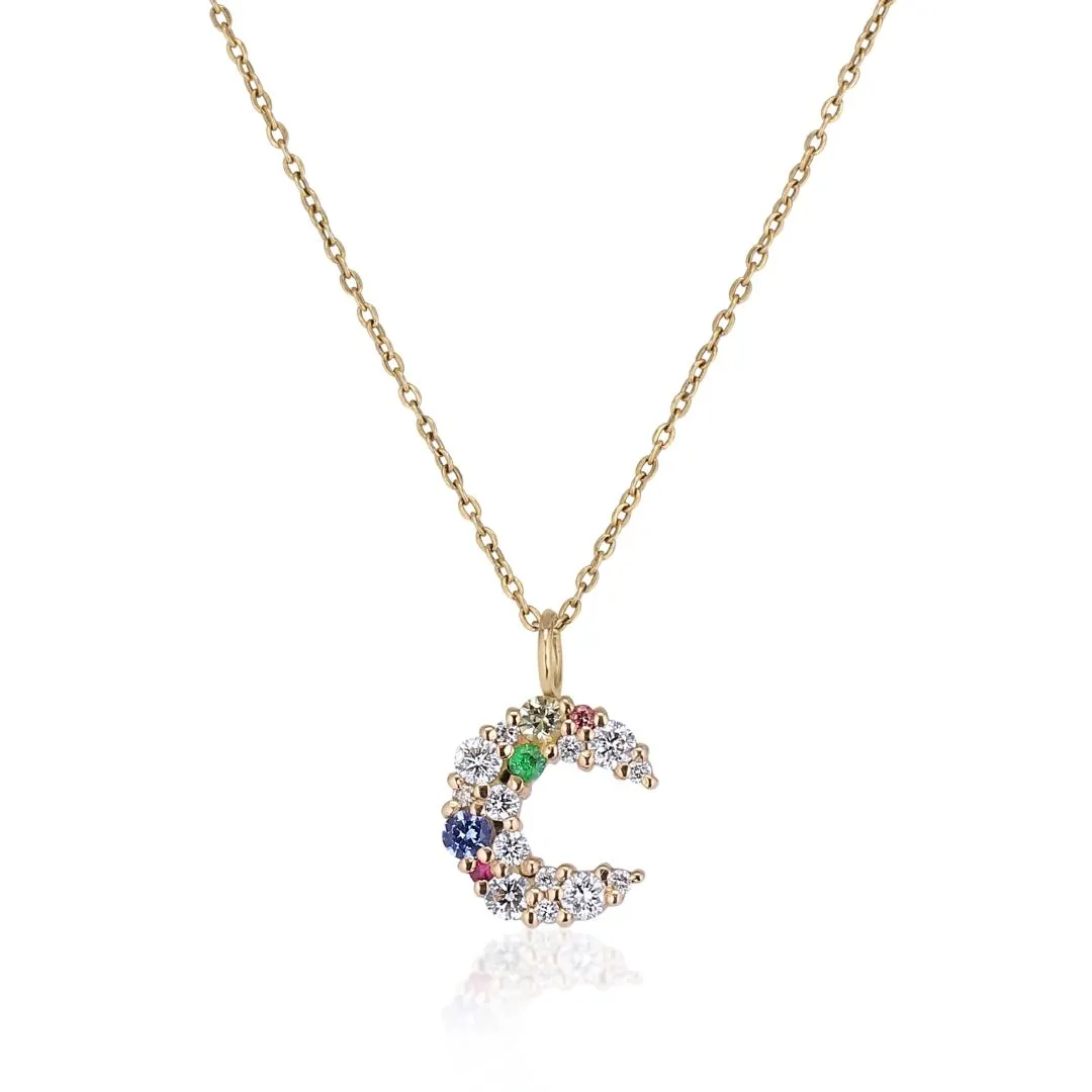 Anp?? Atelier x Anna Winck 14K Gold Necklace w. Diamonds, Sapphires & Tsavorite
