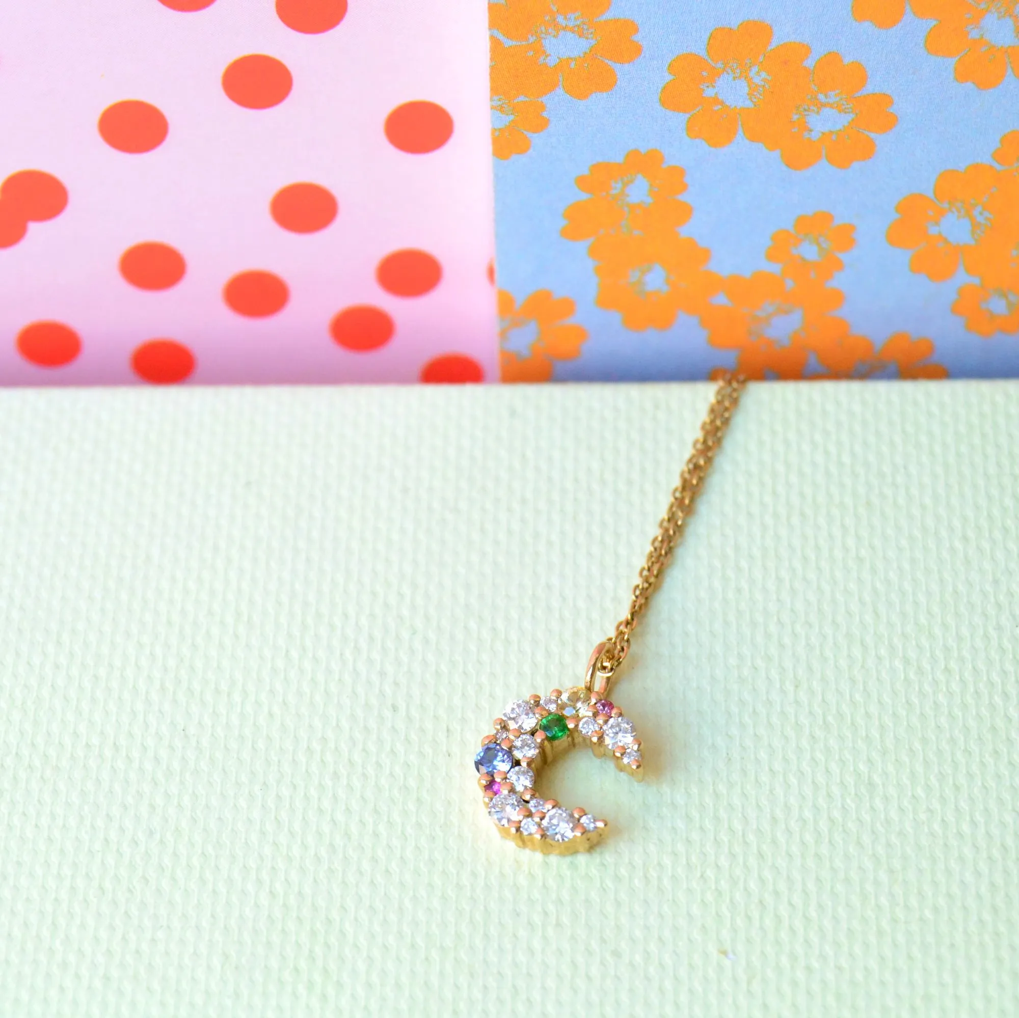 Anp?? Atelier x Anna Winck 14K Gold Necklace w. Diamonds, Sapphires & Tsavorite