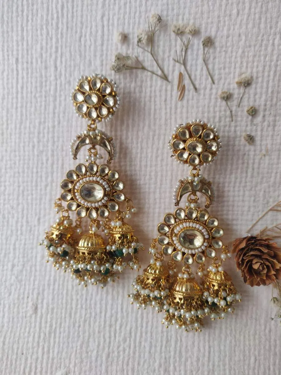 Anushka Sharma in Green Color Gold Plated Jadau Kundan Earrings - ME476