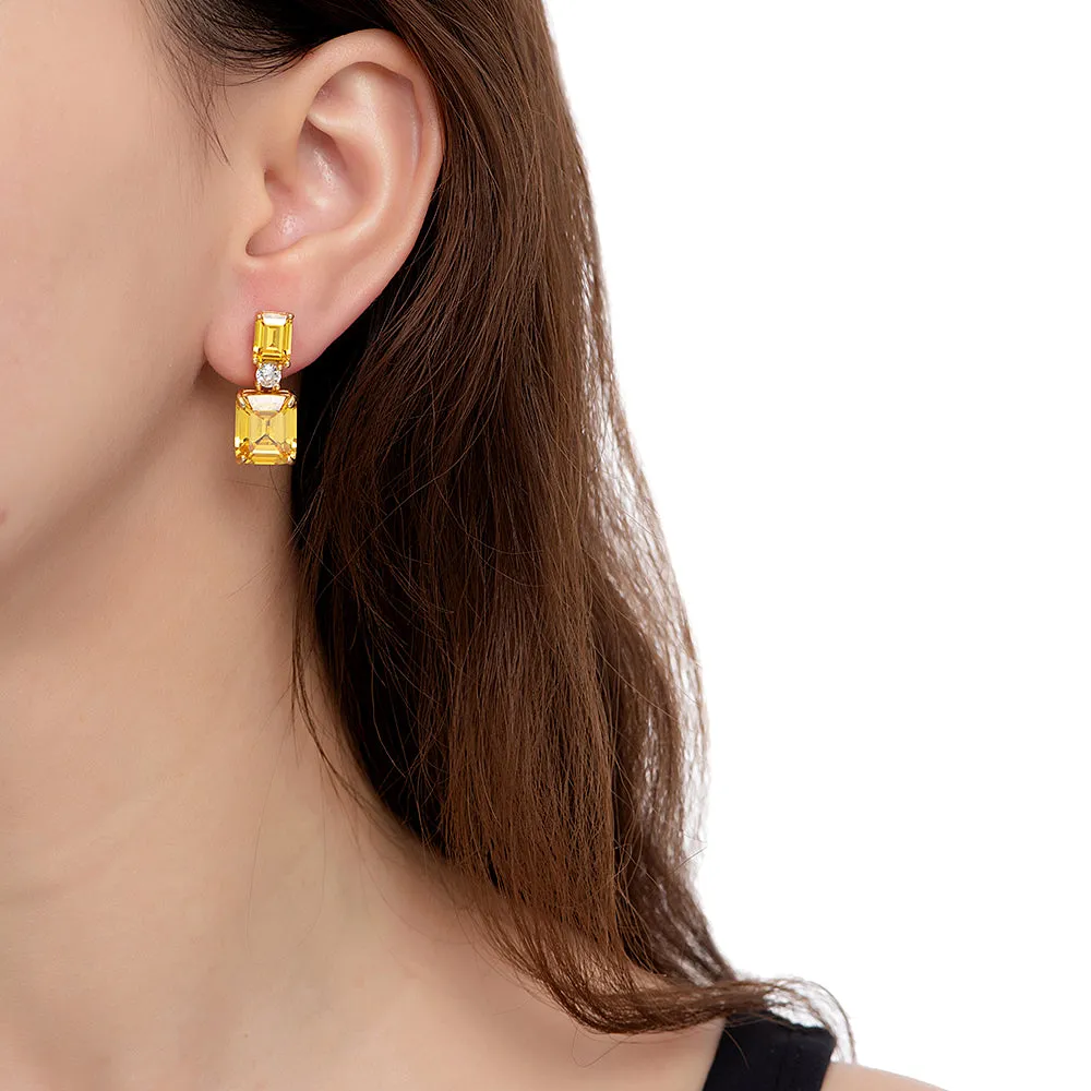 Aqua Topaz Drop Square Earrings