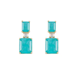 Aqua Topaz Drop Square Earrings
