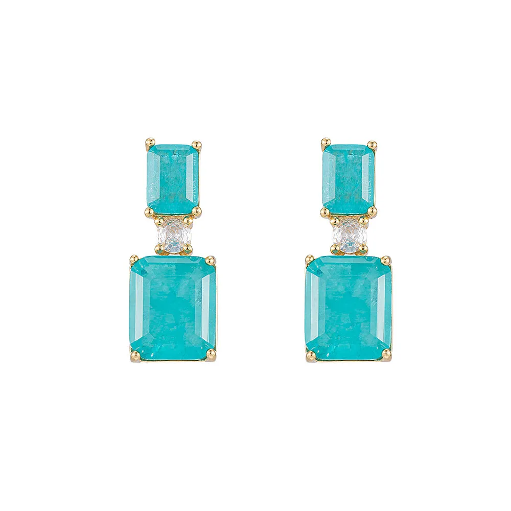 Aqua Topaz Drop Square Earrings