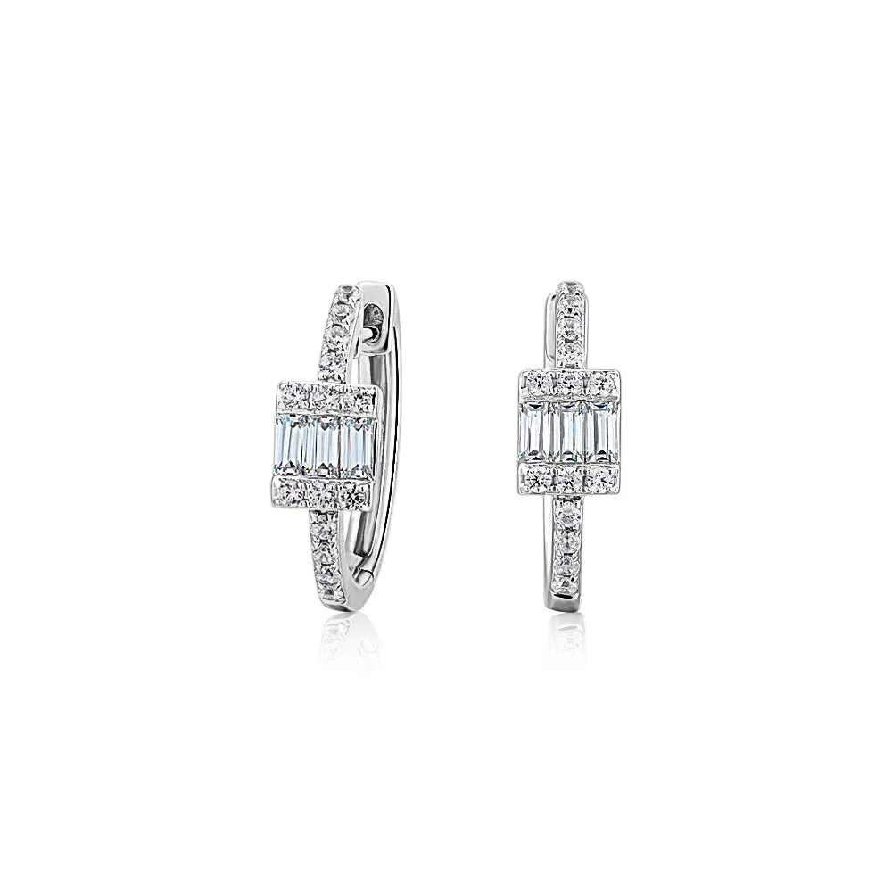 Baguette and Round Brilliant fancy earrings with 0.55 carats* of diamond simulants in 10 carat white gold