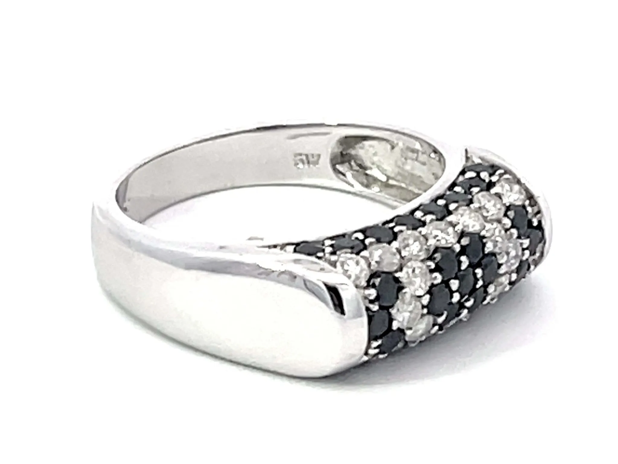 Black and White Diamond Dome Ring in 18k White Gold