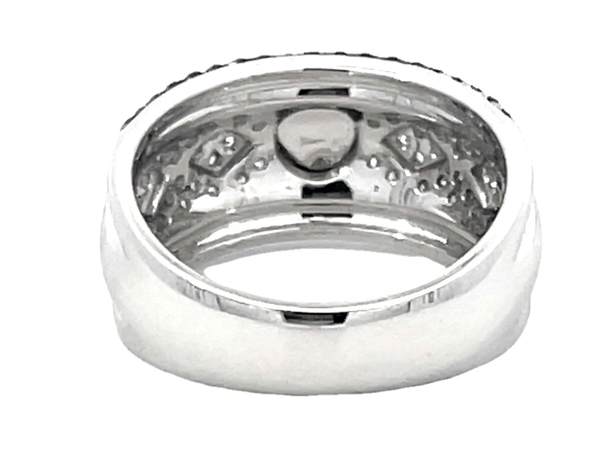 Black and White Diamond Wide Band Ring 18k White Gold
