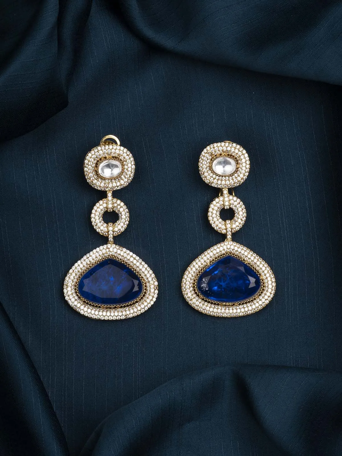 Blue Color Gold Plated Moissanite Earrings - MO-EAR16WBL
