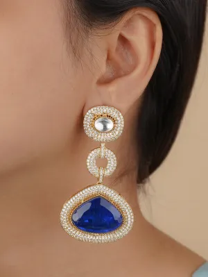 Blue Color Gold Plated Moissanite Earrings - MO-EAR16WBL