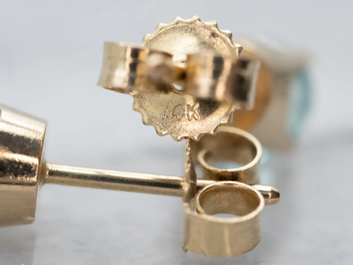 Blue Zircon Yellow Gold Stud Earrings