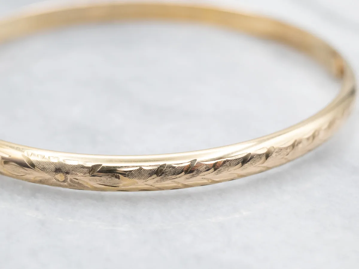 Botanically Engraved Gold Bangle Bracelet