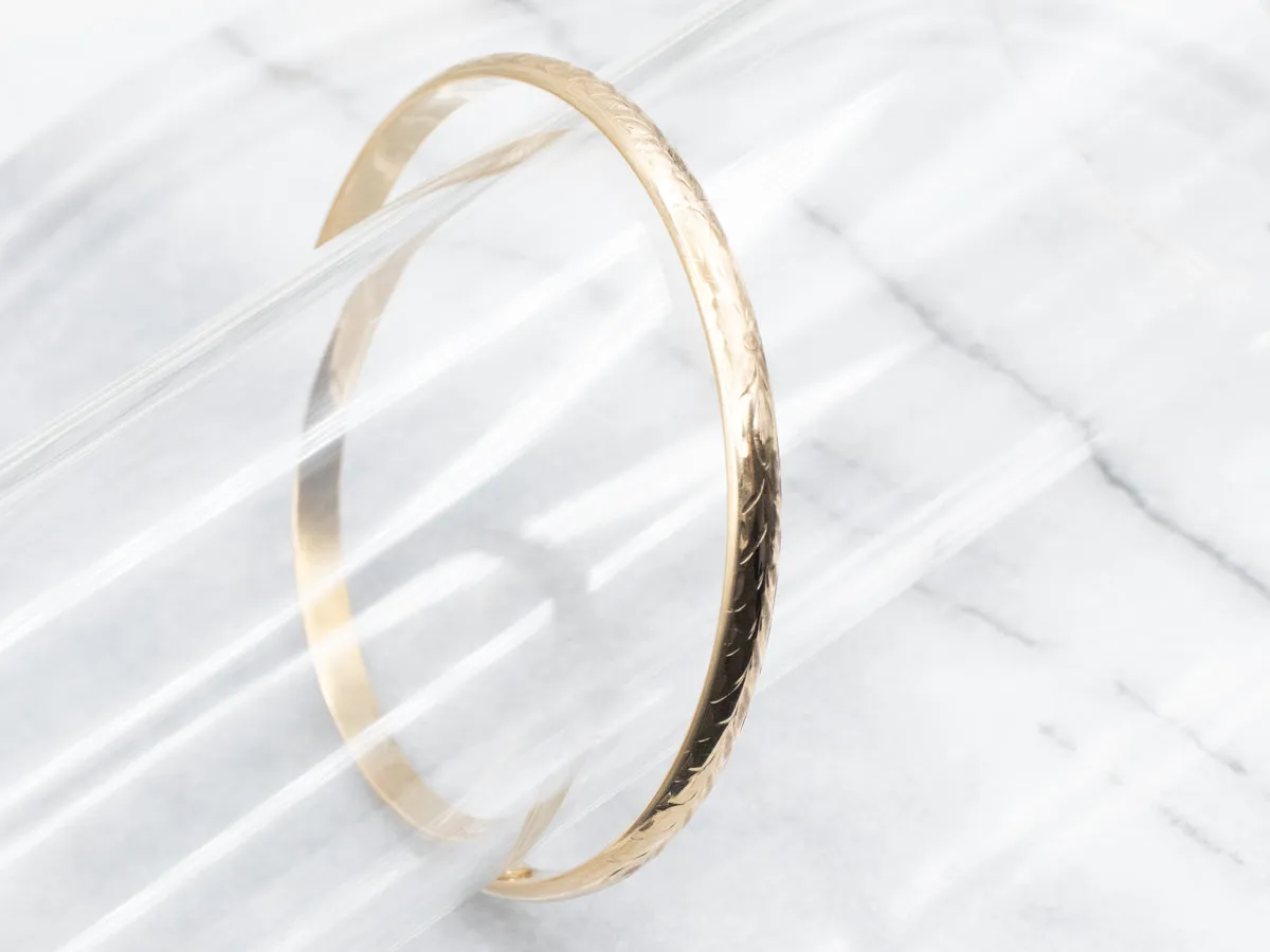 Botanically Engraved Gold Bangle Bracelet