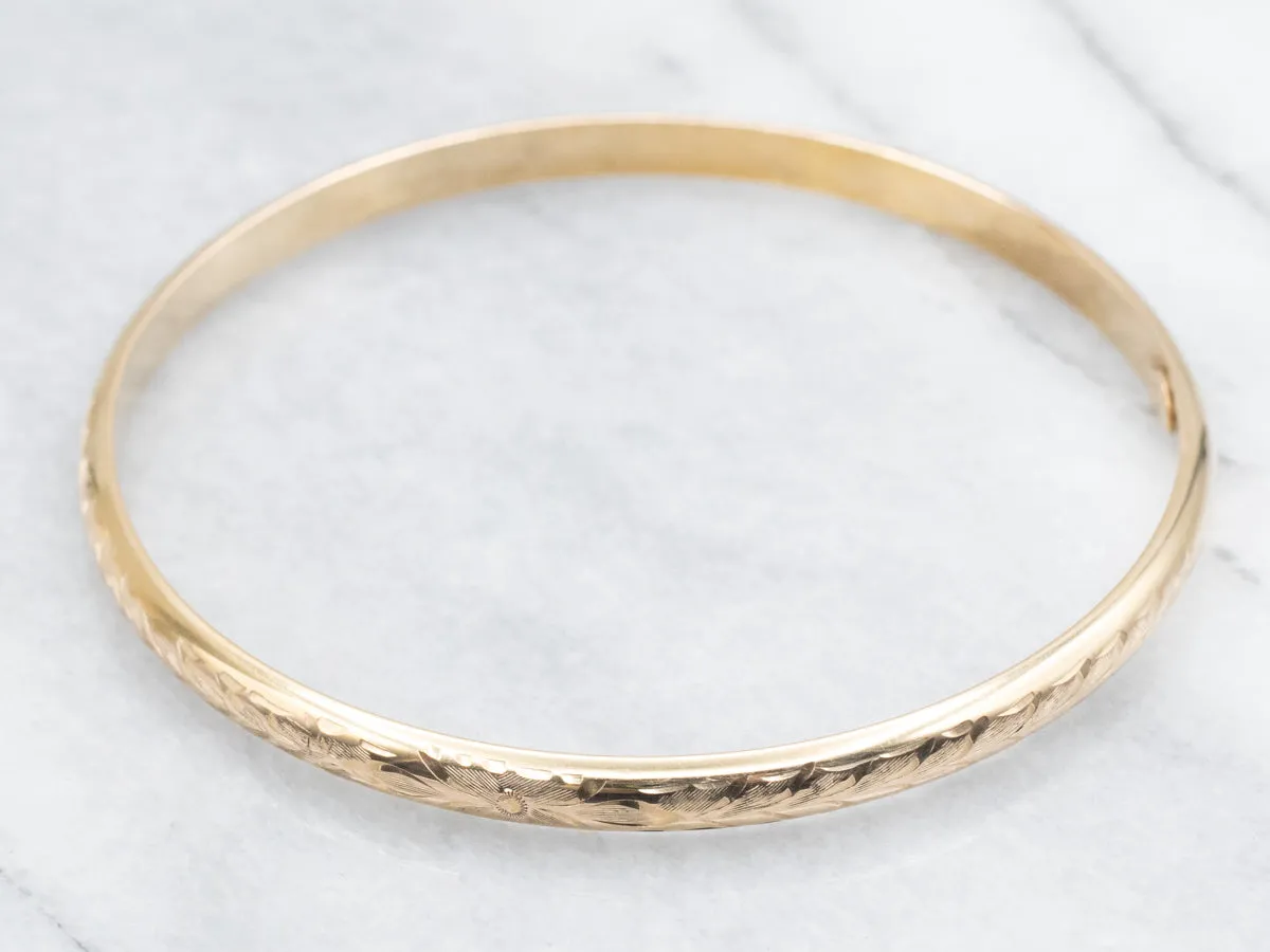 Botanically Engraved Gold Bangle Bracelet