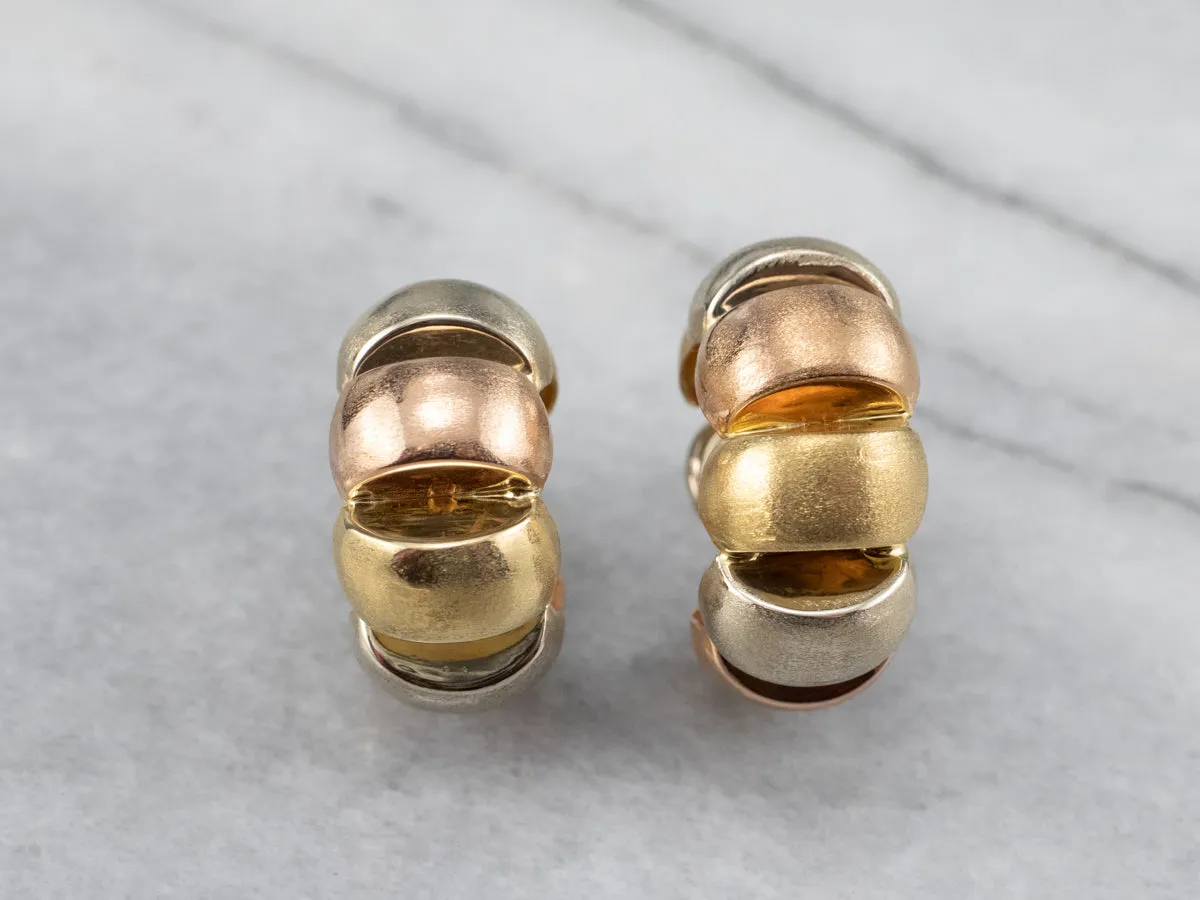 Brushed Tri Color Gold Hoop Earrings