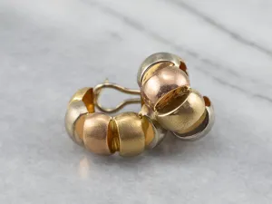 Brushed Tri Color Gold Hoop Earrings