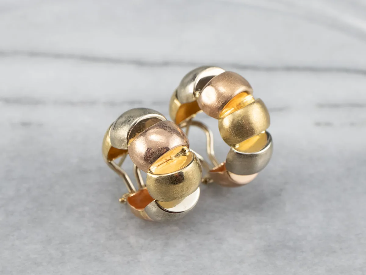 Brushed Tri Color Gold Hoop Earrings