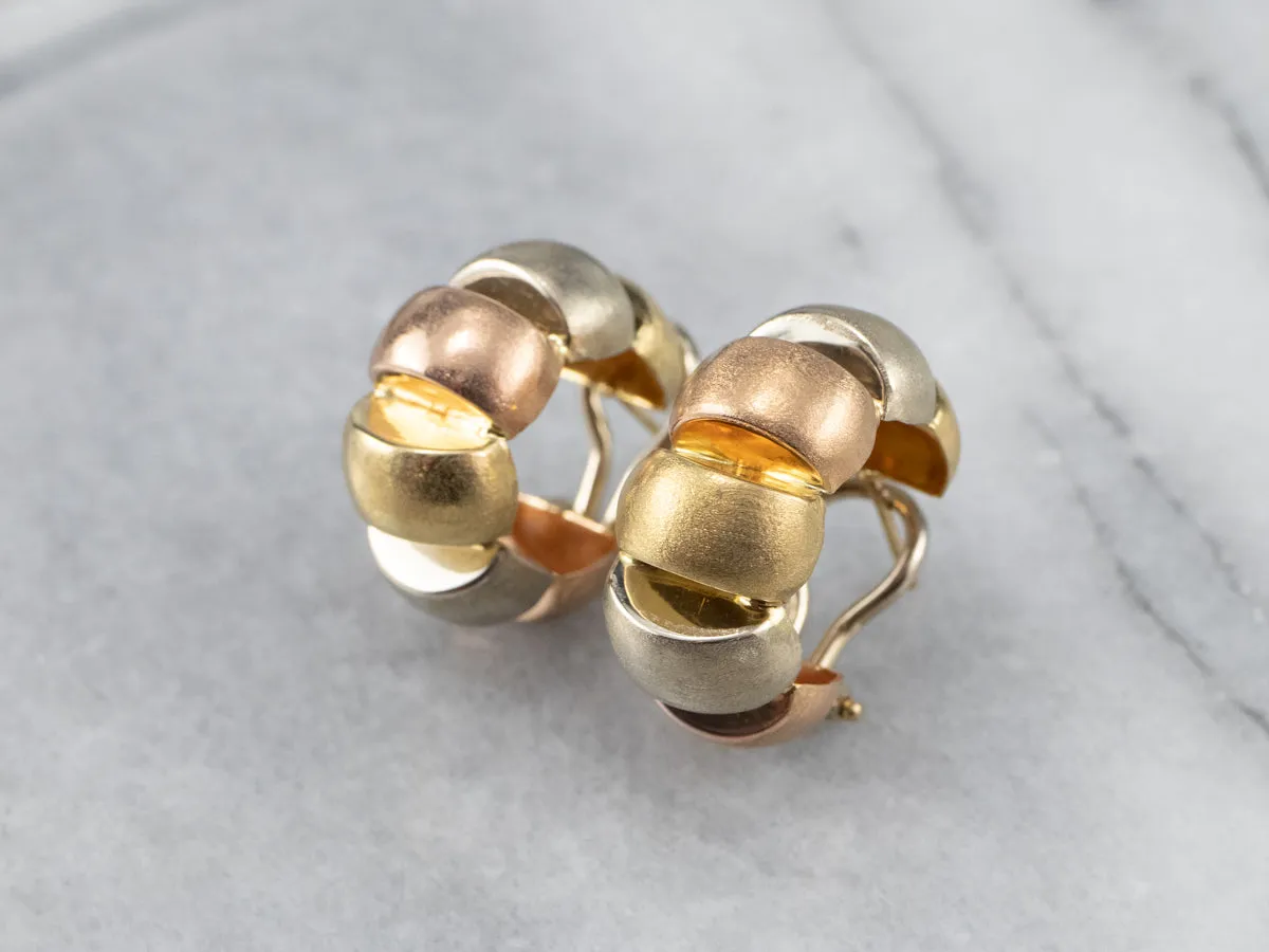 Brushed Tri Color Gold Hoop Earrings
