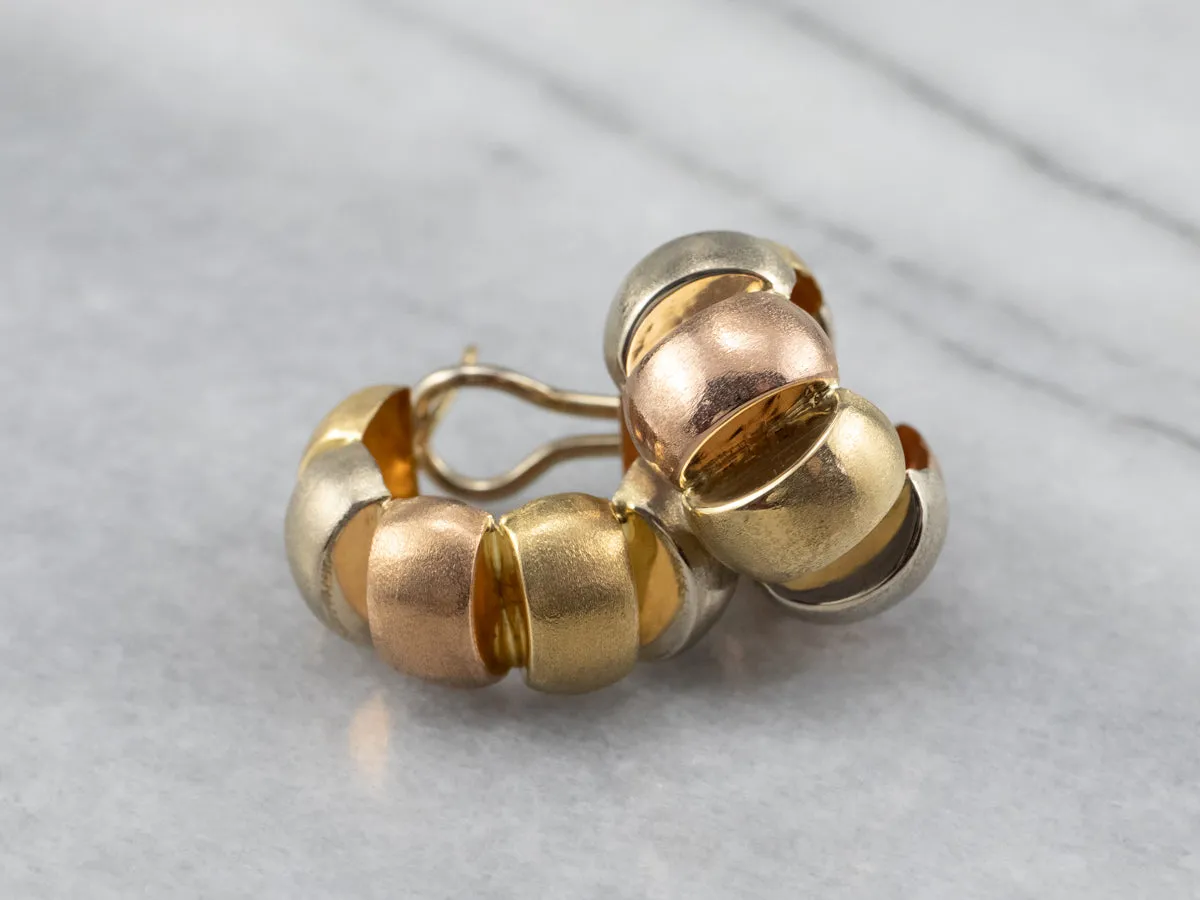 Brushed Tri Color Gold Hoop Earrings