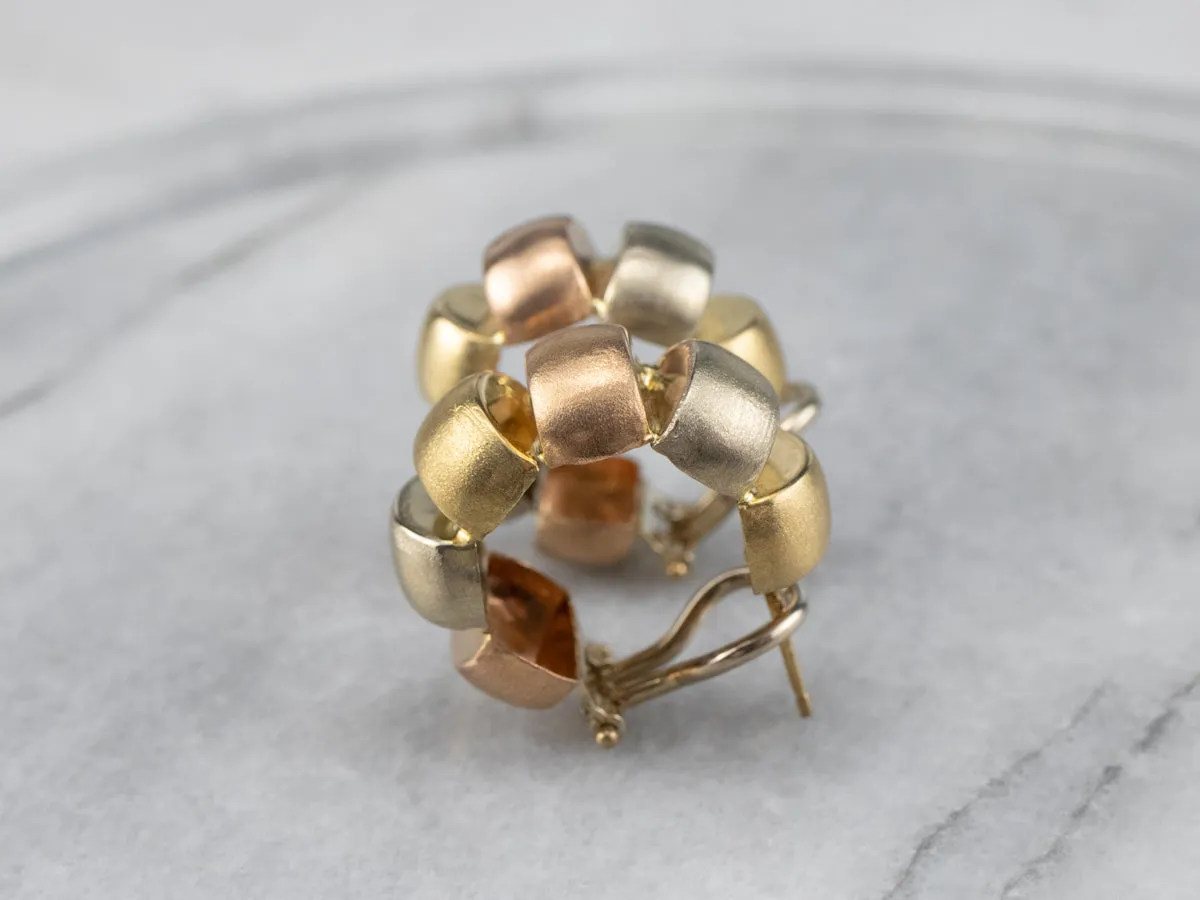 Brushed Tri Color Gold Hoop Earrings