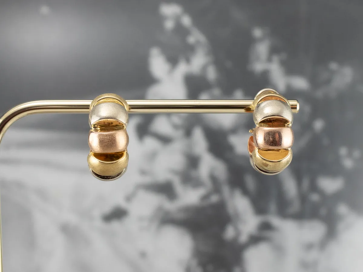 Brushed Tri Color Gold Hoop Earrings