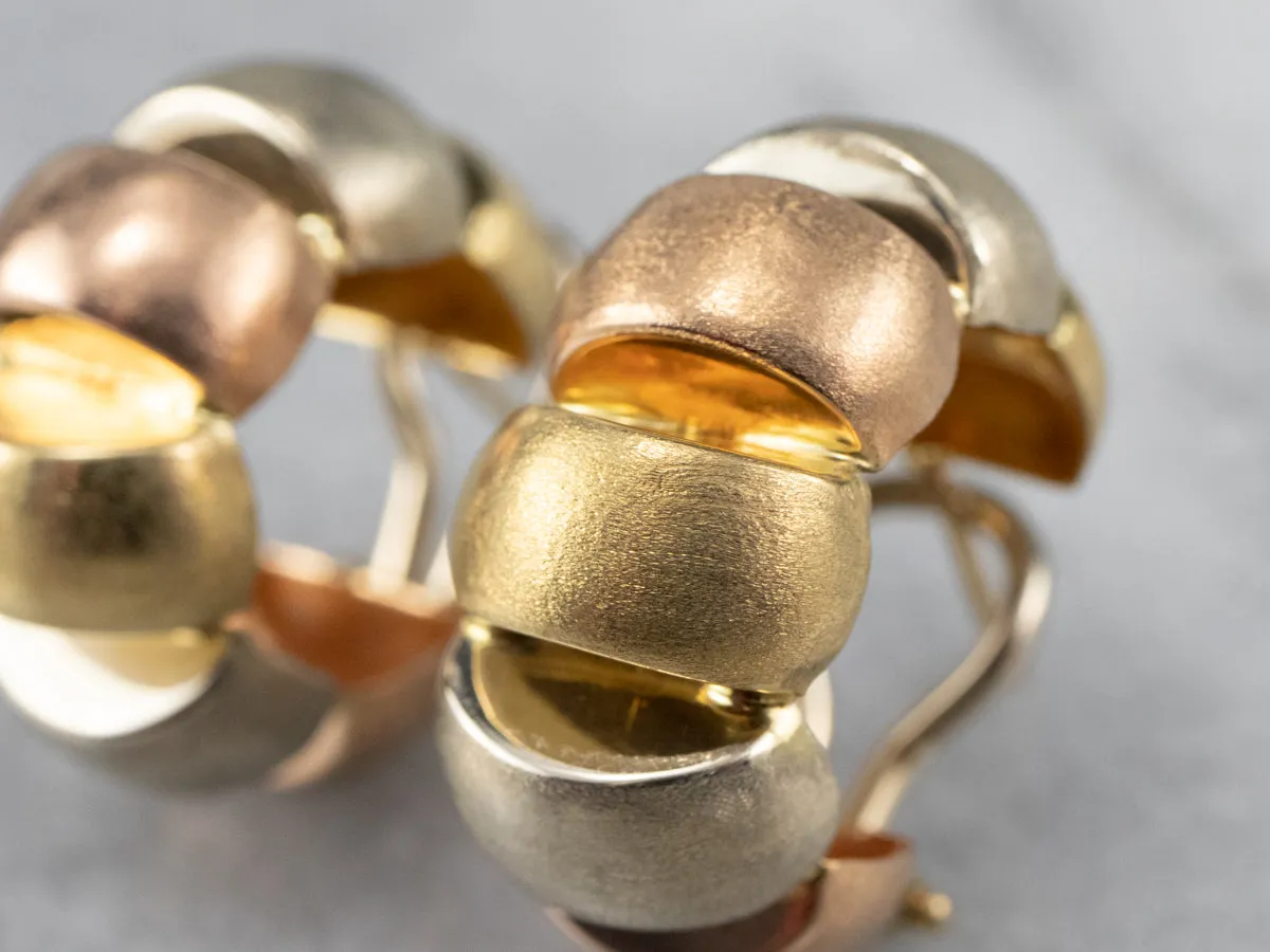 Brushed Tri Color Gold Hoop Earrings