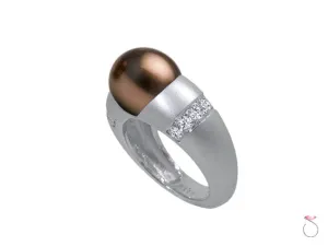 Chocolate Tahitian Pearl Diamond Ring 0.36ct in 18K