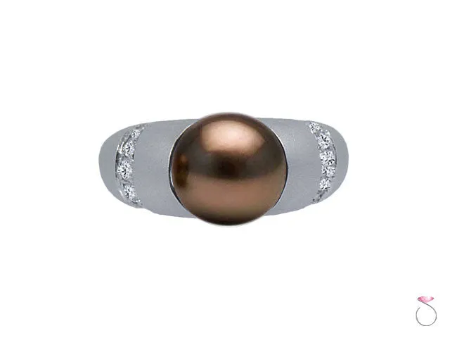 Chocolate Tahitian Pearl Diamond Ring 0.36ct in 18K