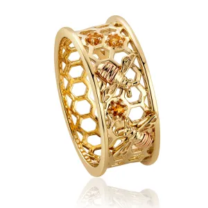 Clogau Honey Bee 9ct Yellow Gold Honeycomb Ring D