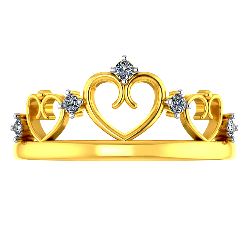 Crown Shaped 18k Diamond Ring With Hearts And Diamond Studs