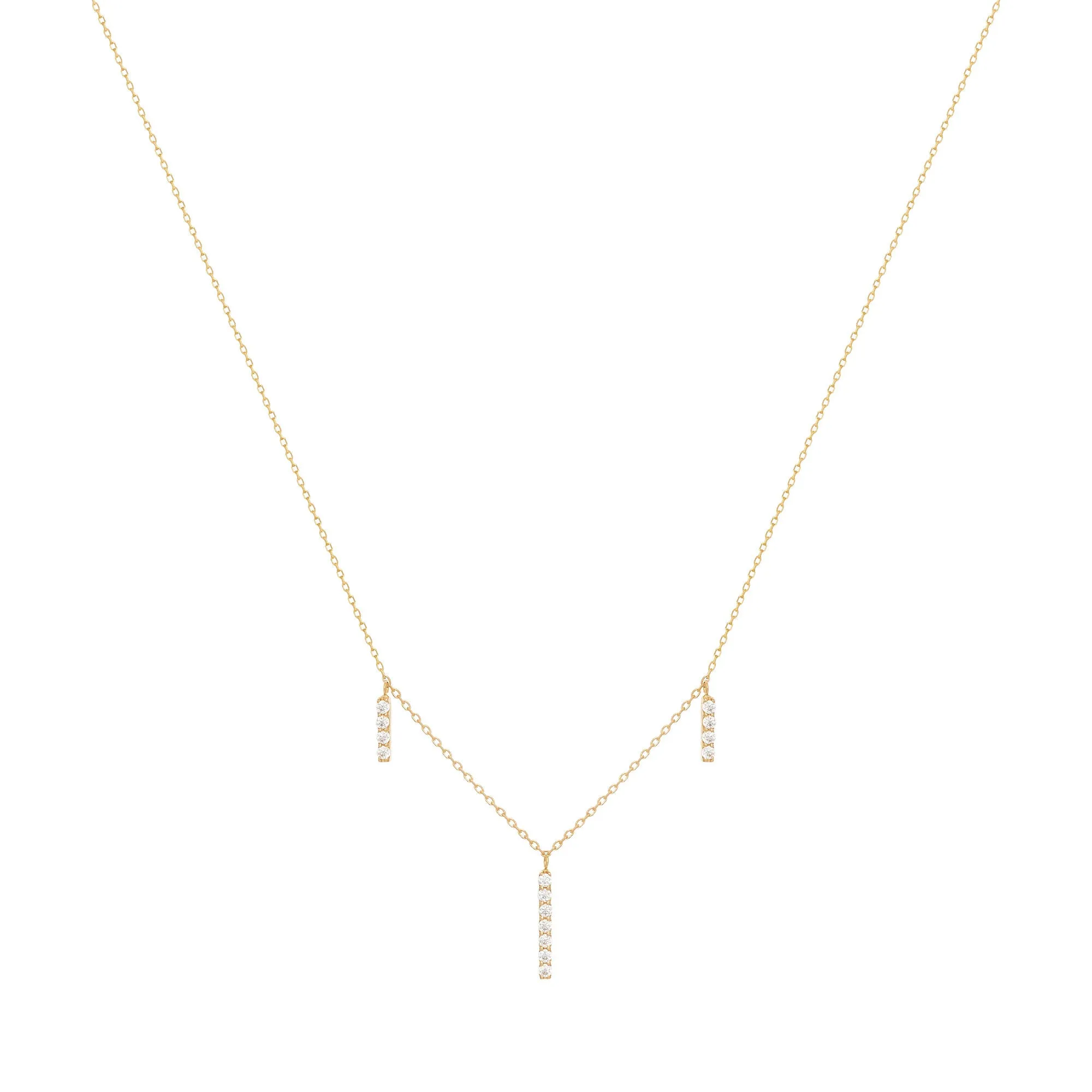 Dangling Bar 18K Gold Necklace w. Diamonds