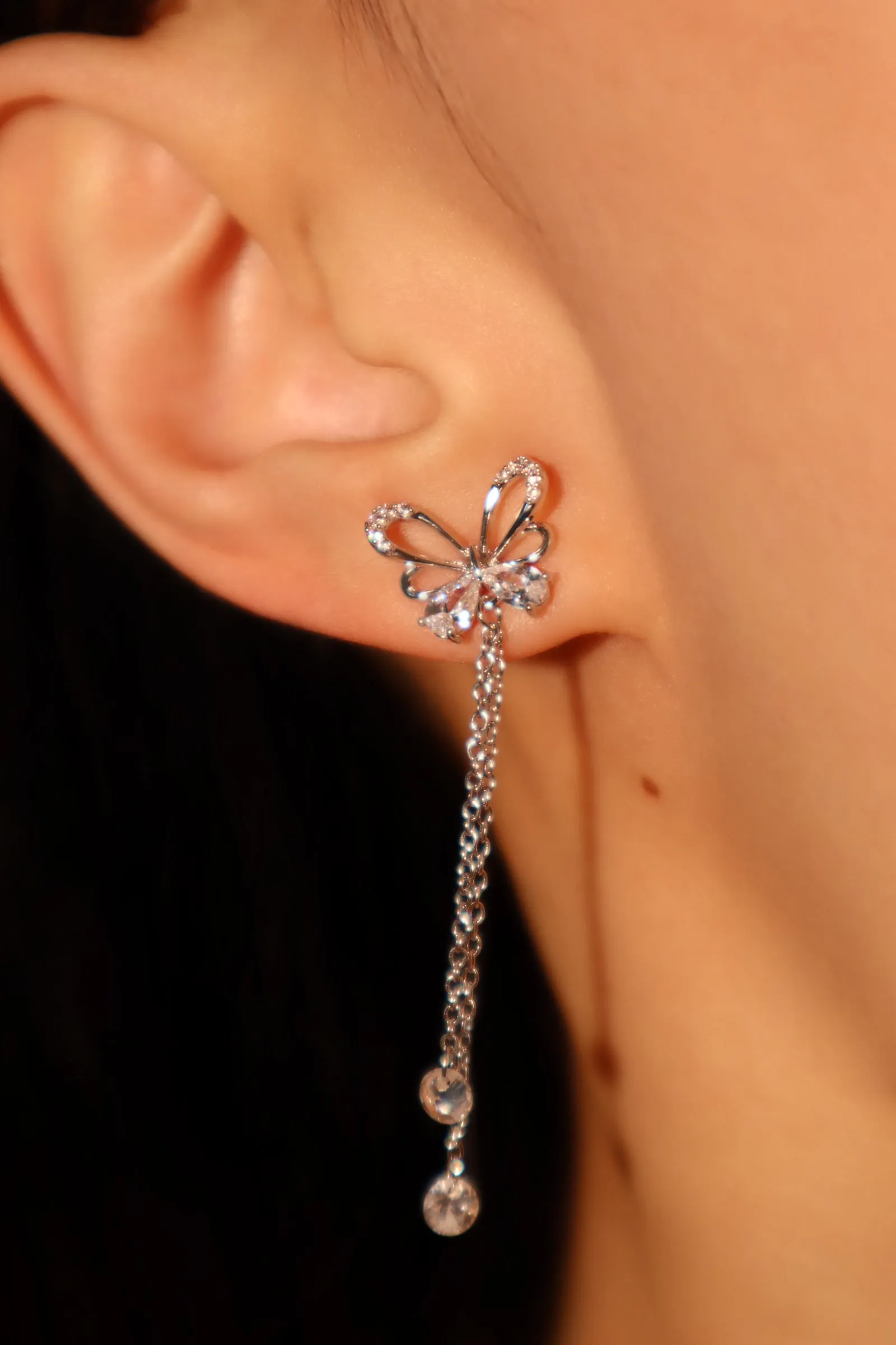 Diamond Butterfly Dangle Earrings