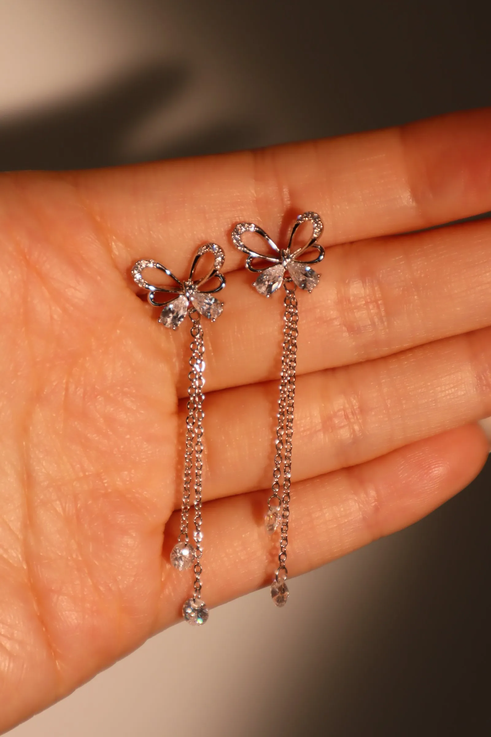 Diamond Butterfly Dangle Earrings