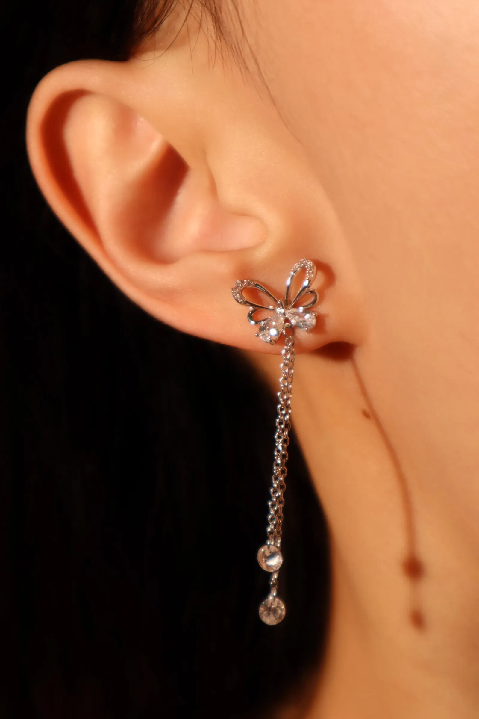Diamond Butterfly Dangle Earrings