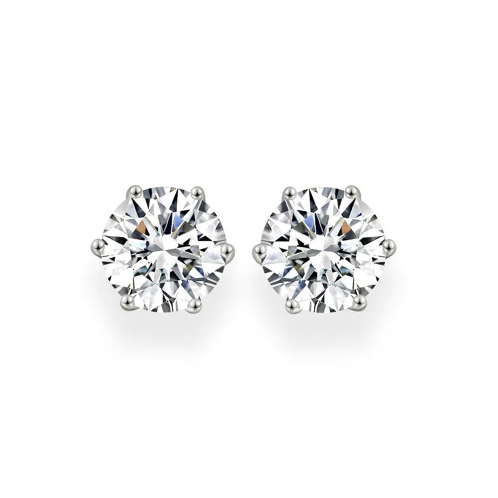 Diamond Crystalline 6 Prong Studs 4 Carat