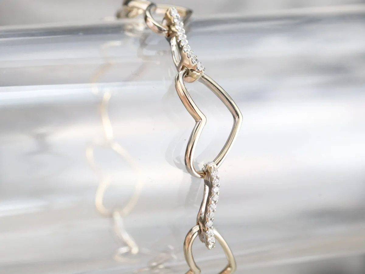 Diamond Heart Link White Gold Bracelet