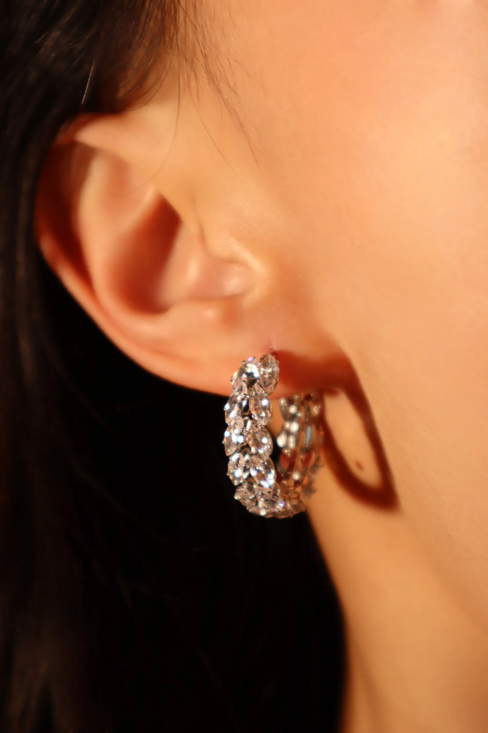 Diamond Leaf Hoop Earrings