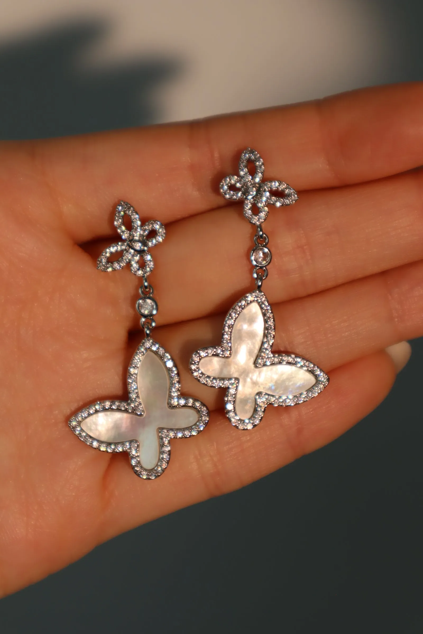 Diamond Shell Butterfly Earrings