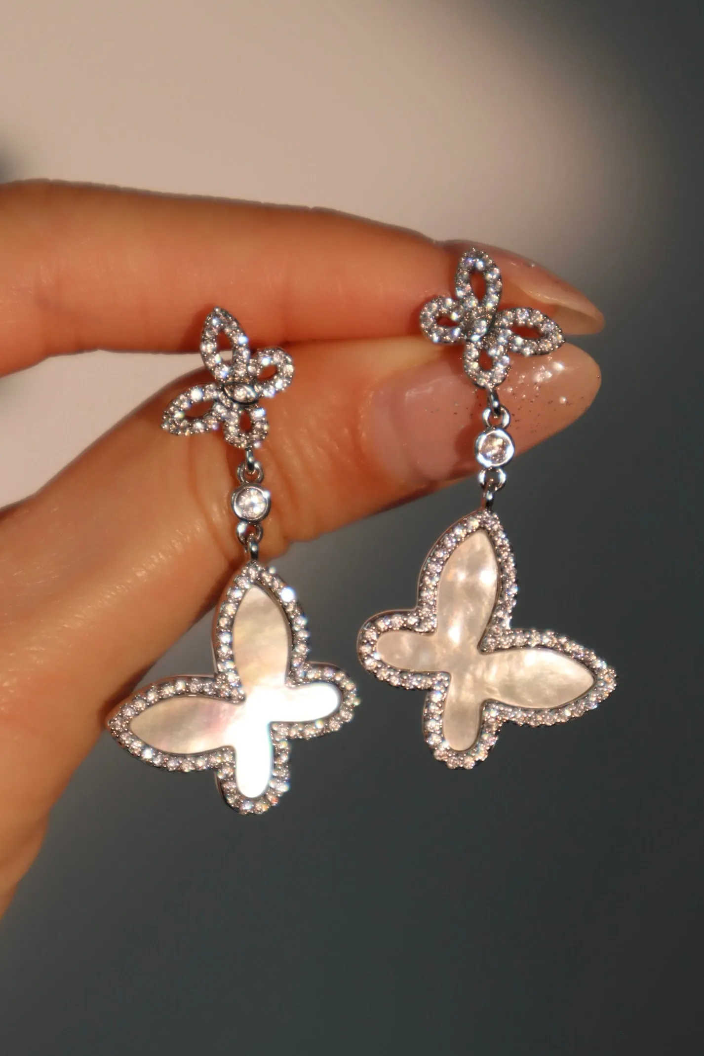 Diamond Shell Butterfly Earrings