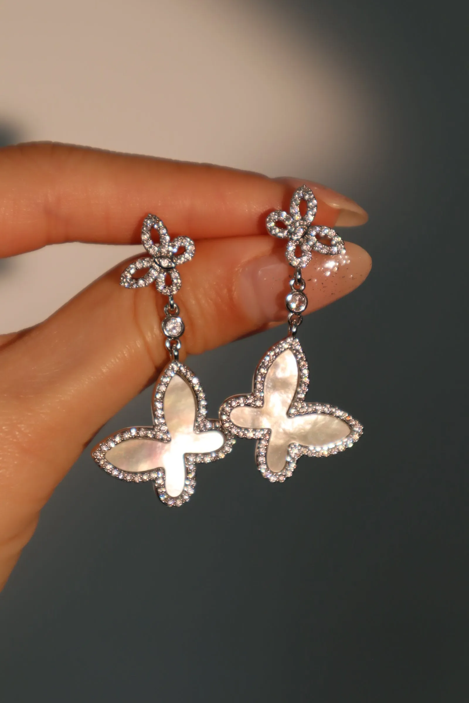 Diamond Shell Butterfly Earrings