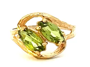 Double Marquise Peridot Ring in 14k Yellow Gold