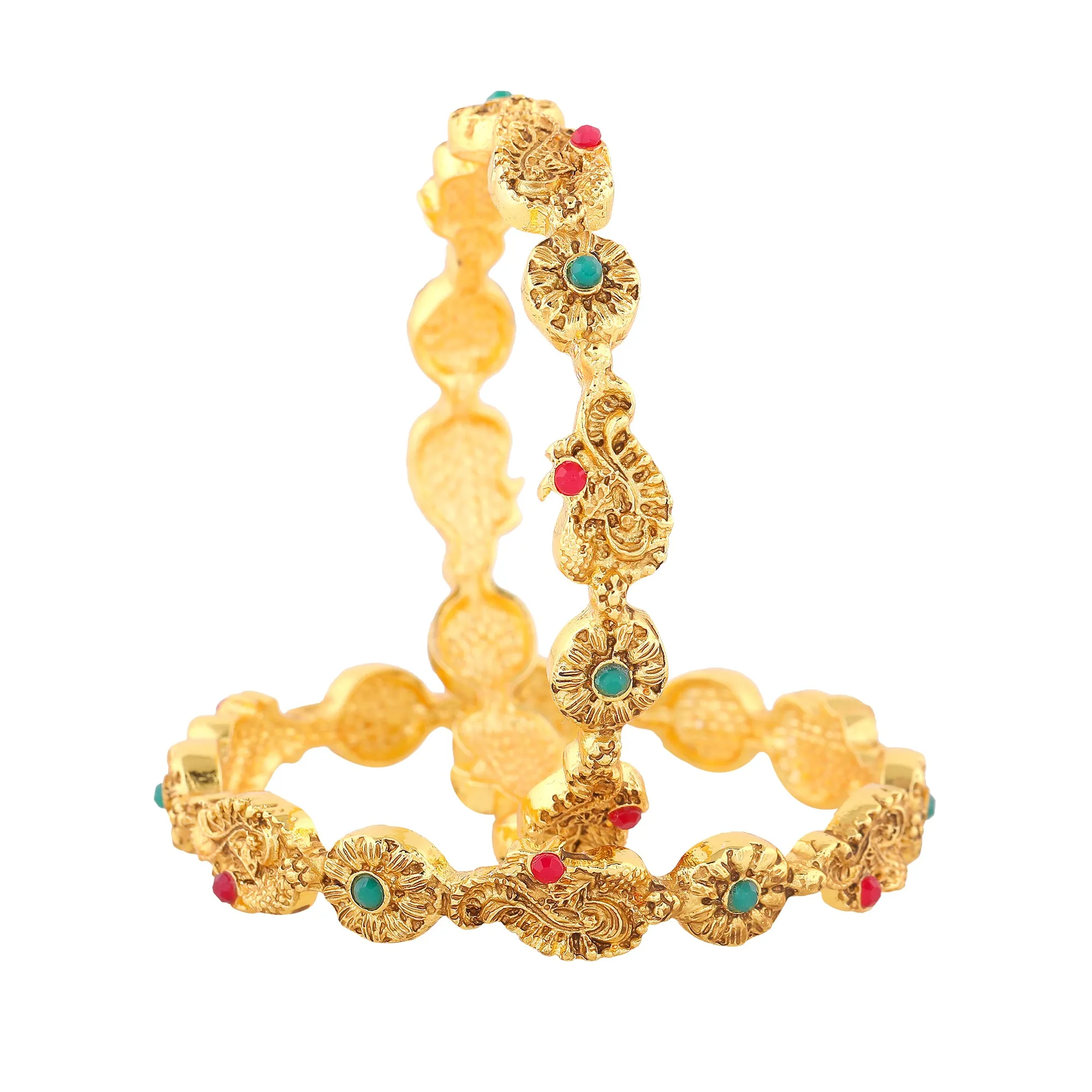 Estele Gold Plated Multi-Color Vibrant Peacock Motif 2:6 Size Bangles for Women | A Timeless Addition to Your Jewelry Collection