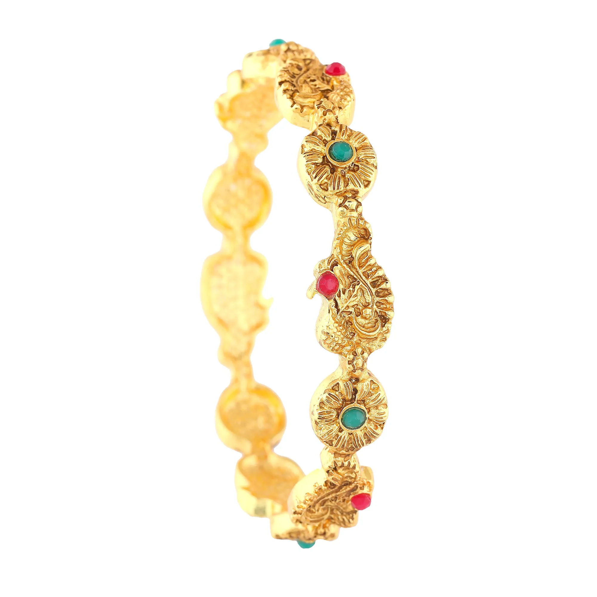 Estele Gold Plated Multi-Color Vibrant Peacock Motif 2:6 Size Bangles for Women | A Timeless Addition to Your Jewelry Collection