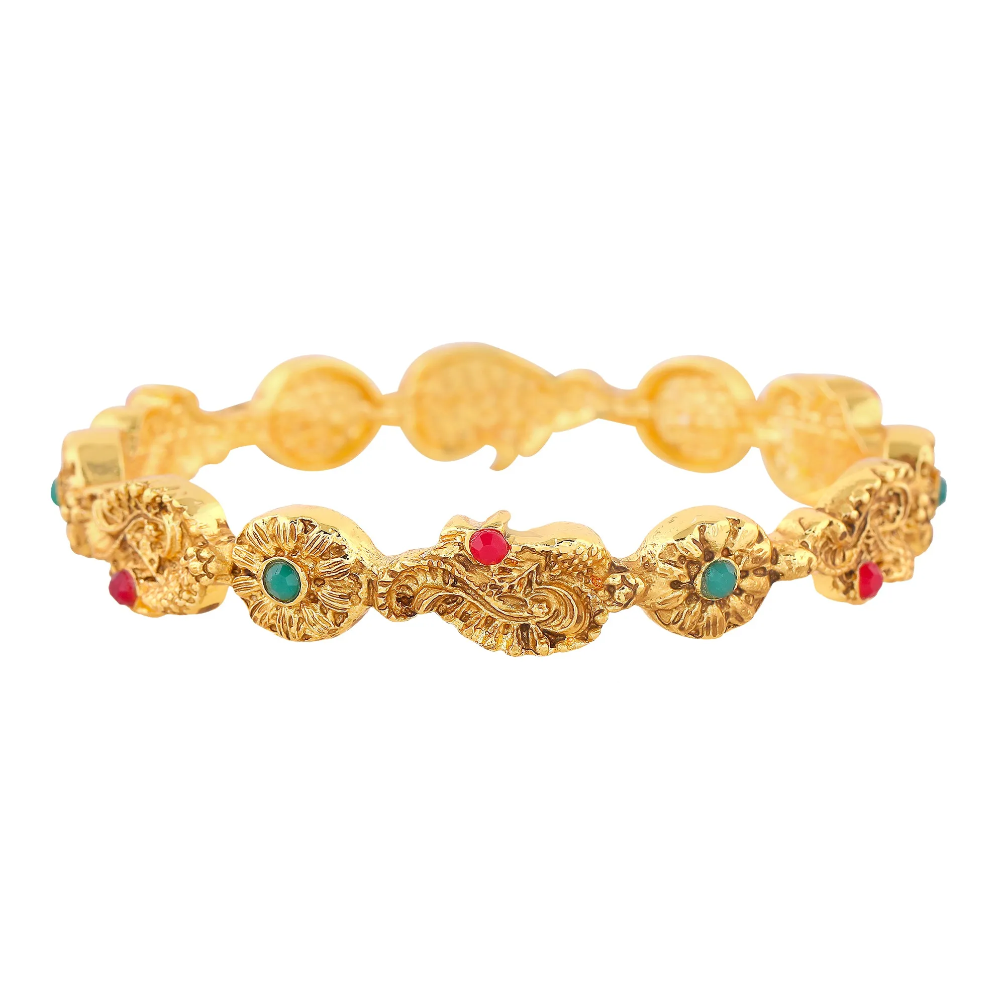 Estele Gold Plated Multi-Color Vibrant Peacock Motif 2:6 Size Bangles for Women | A Timeless Addition to Your Jewelry Collection