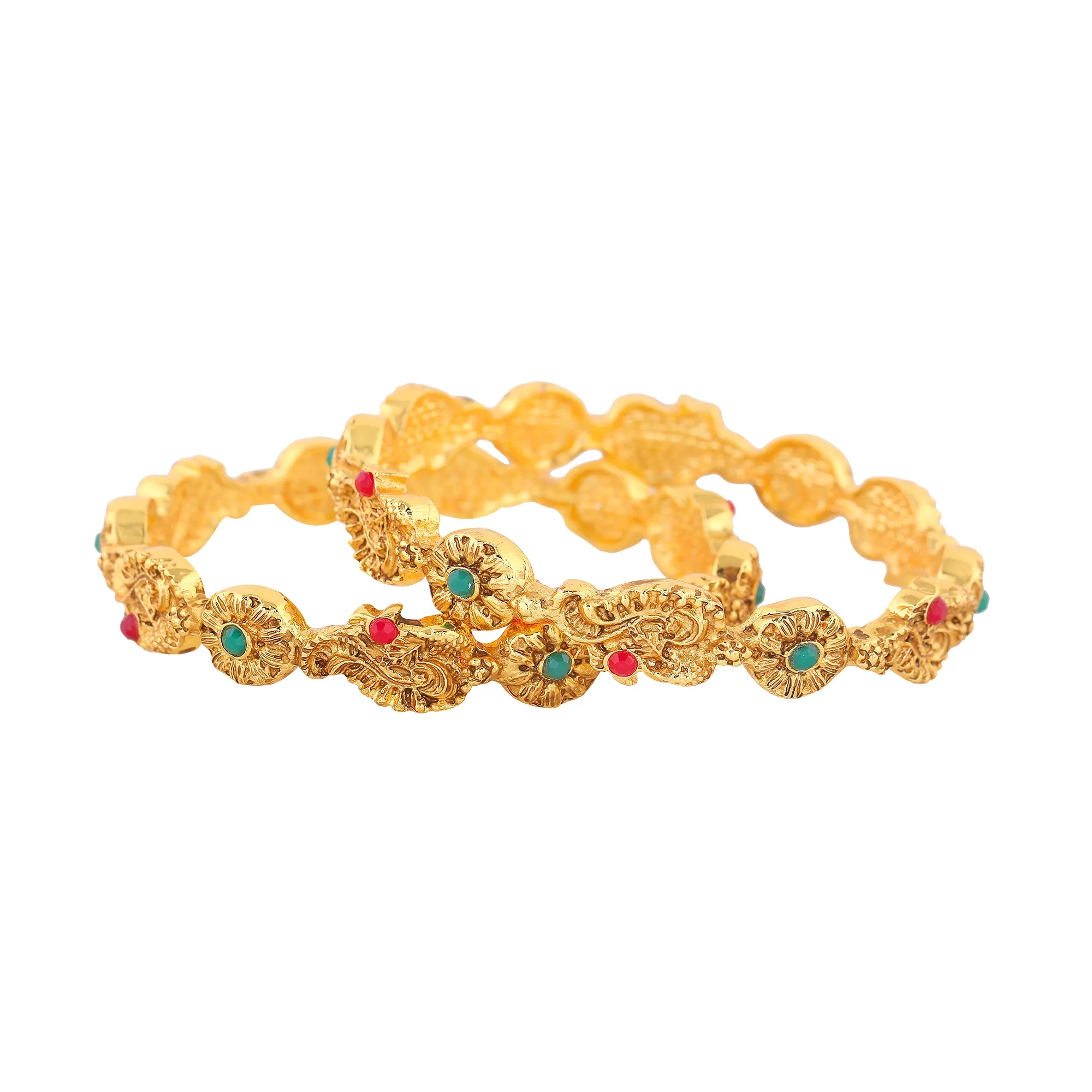 Estele Gold Plated Multi-Color Vibrant Peacock Motif 2:6 Size Bangles for Women | A Timeless Addition to Your Jewelry Collection