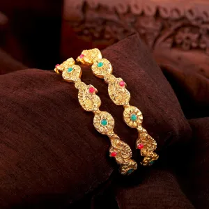 Estele Gold Plated Multi-Color Vibrant Peacock Motif 2:6 Size Bangles for Women | A Timeless Addition to Your Jewelry Collection