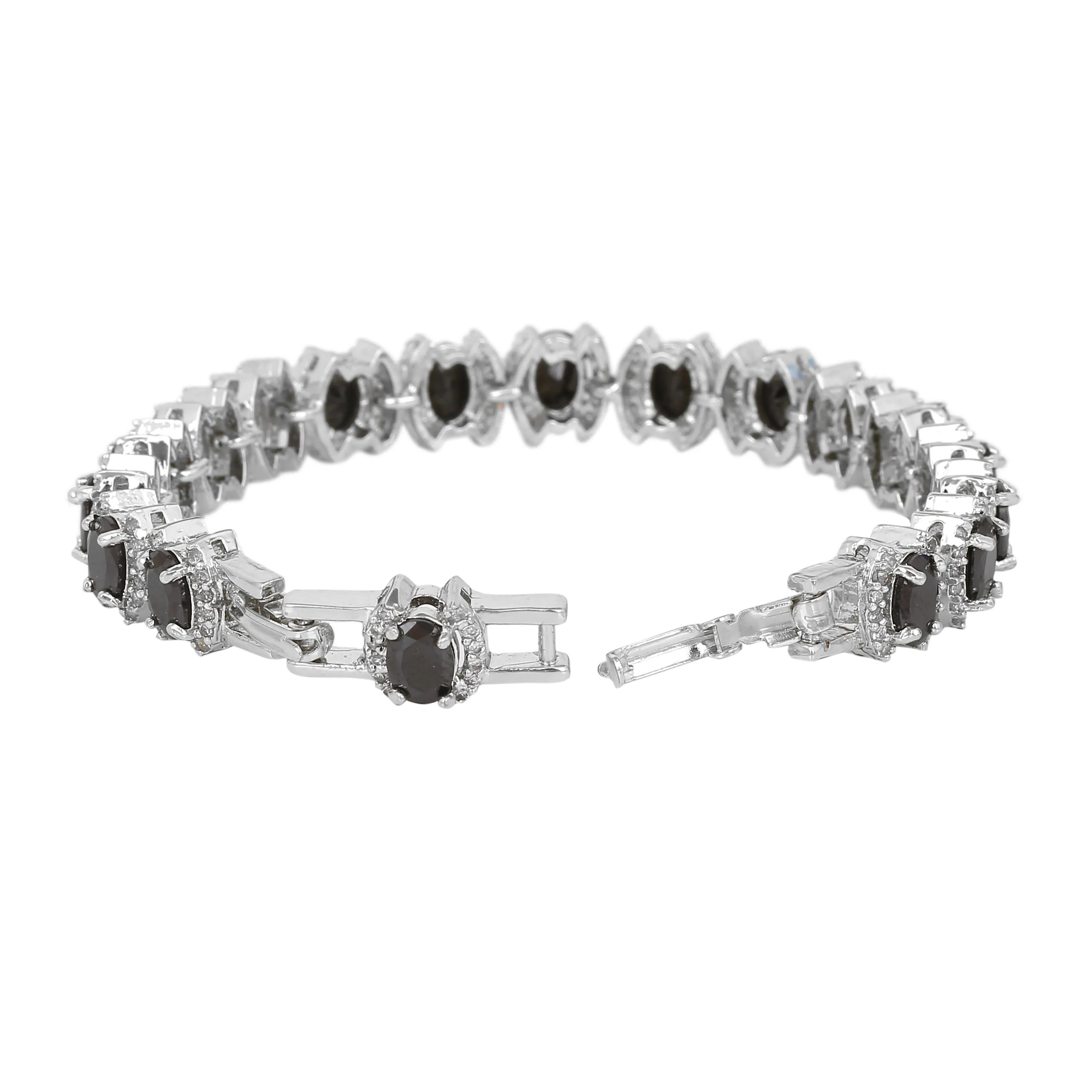 Estele Rhodium Plated CZ Stunning Bracelet with Black Stones for Women