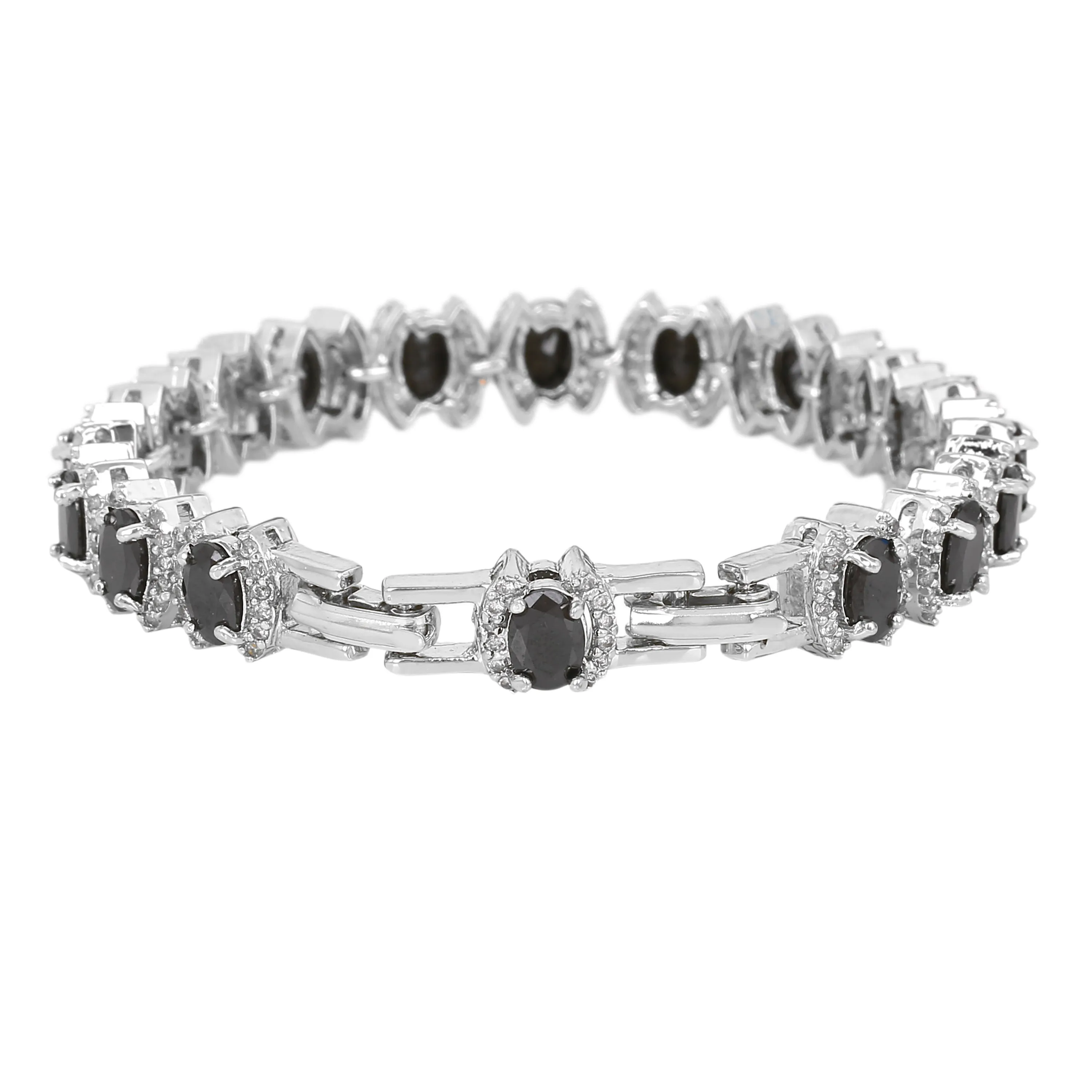 Estele Rhodium Plated CZ Stunning Bracelet with Black Stones for Women