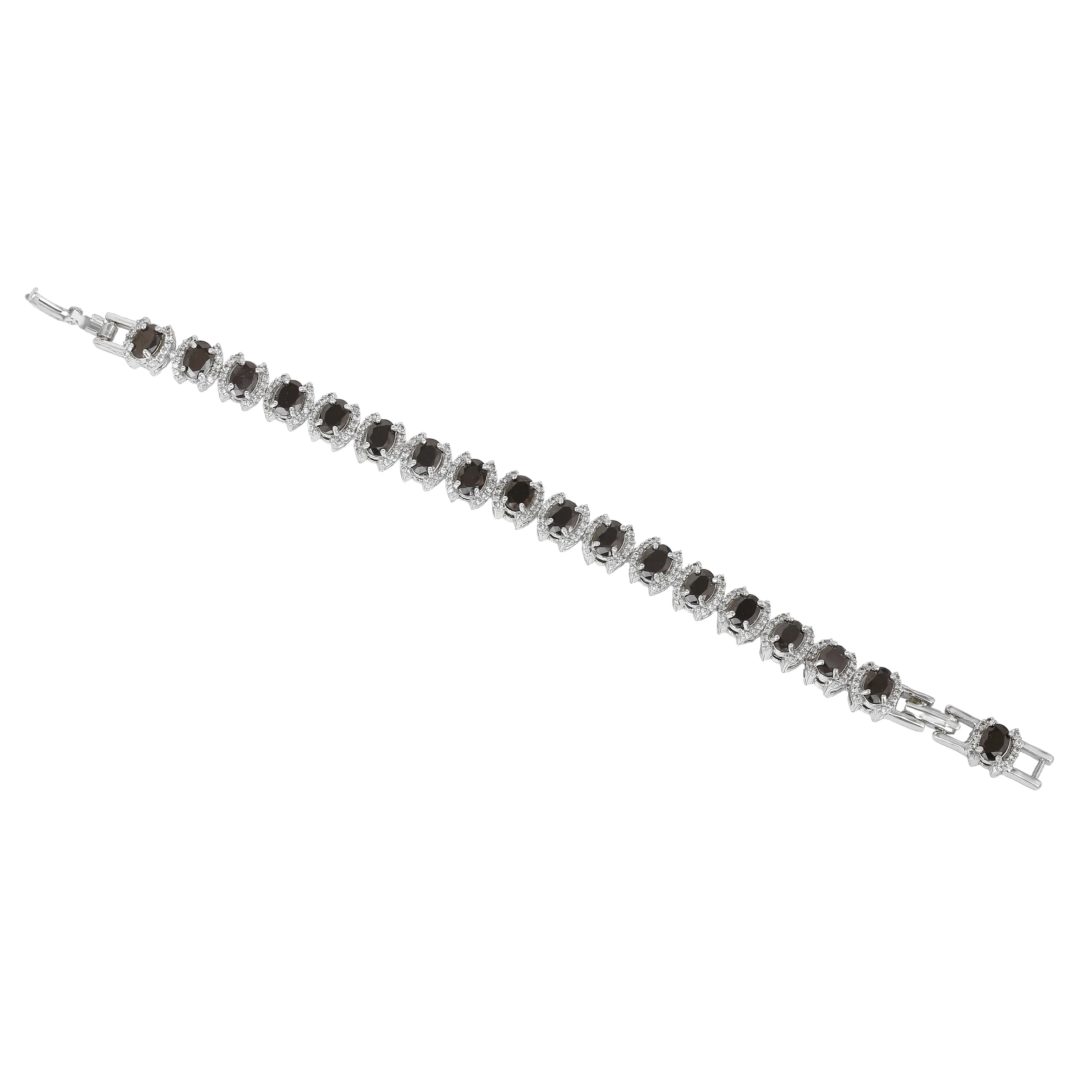 Estele Rhodium Plated CZ Stunning Bracelet with Black Stones for Women
