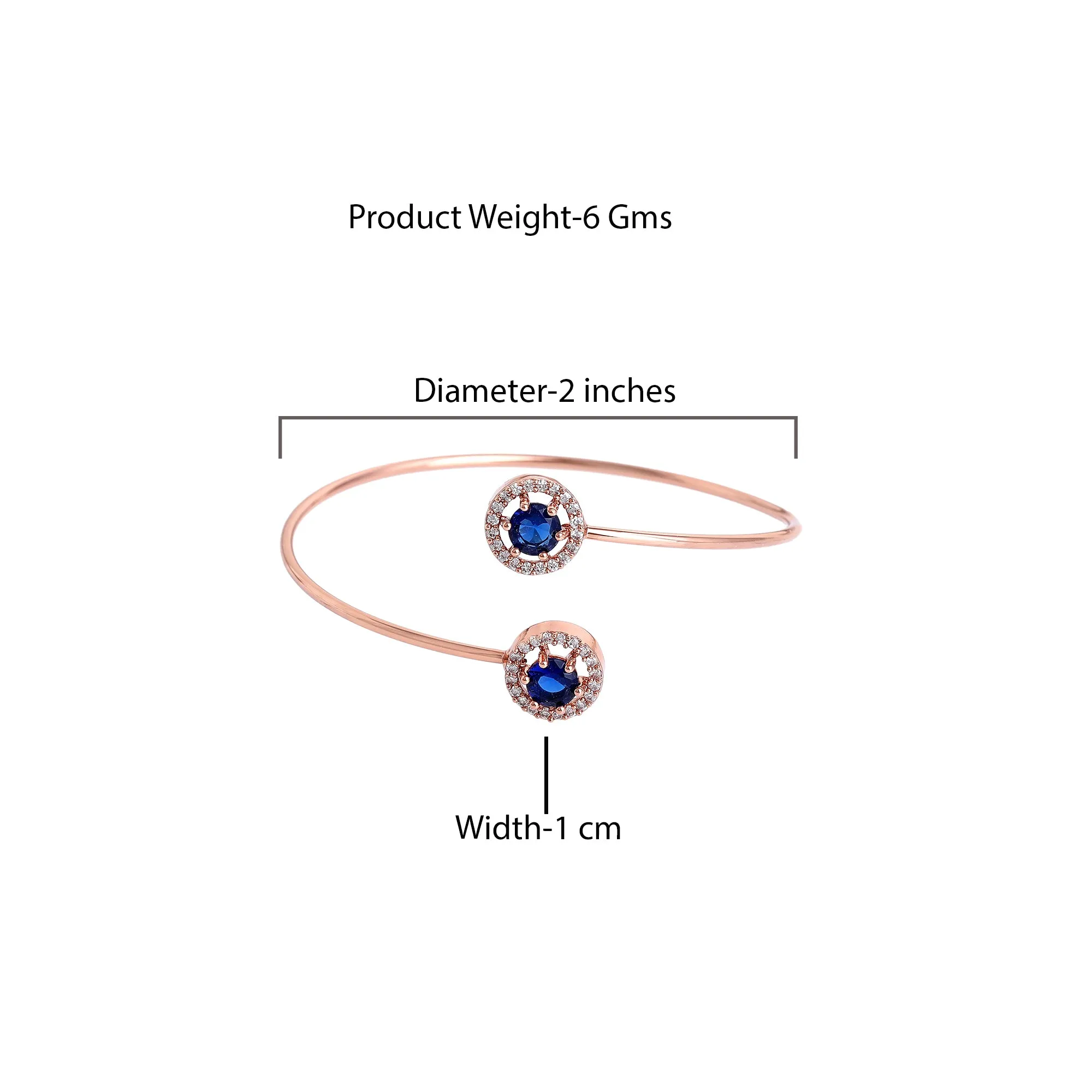 Estele Rosegold Plated Trendy and Comfortable Lightweight Cuff Kada Bracelet with Classic Blue Stones for Girls & Women